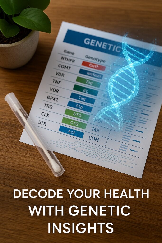Nutrigenomic genetic test kit with DNA helix and report for SNP-based personalized health insights