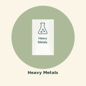 Outline of a laboratory flask icon labeled "Heavy Metals" to represent toxic metal testing