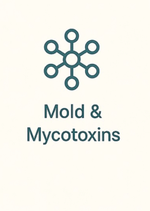 Outlined mold spore or circular biohazard icon representing at-home building testing for mold and airborne mycotoxins