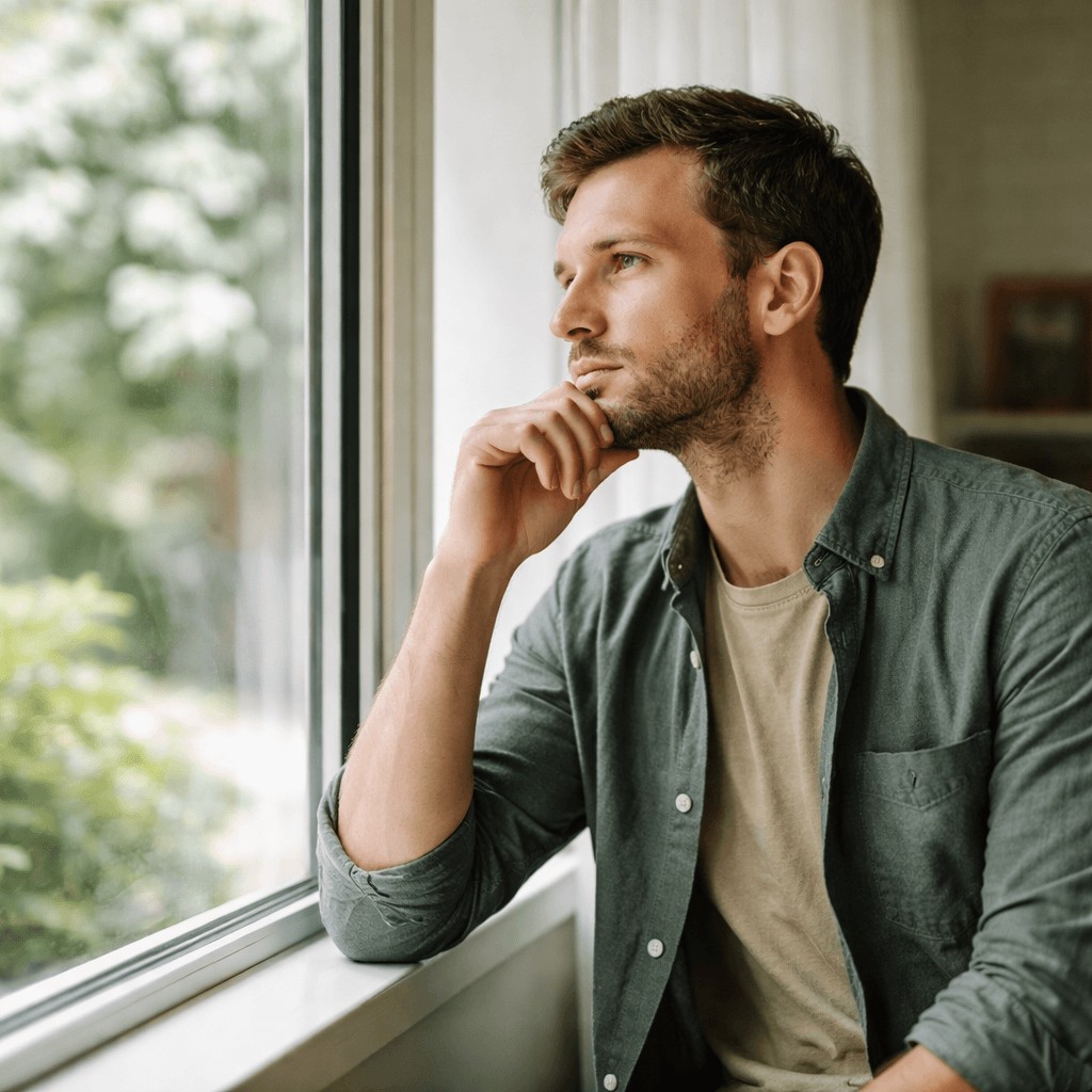 Patient looking out window reflecting on ongoing unexplained health symptoms